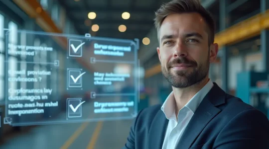 Image symbolique illustrant la conformité au Québec comme avantage stratégique en sécurité industrielle et professionnelle, avec des éléments visuels de sécurité et d'entreprise