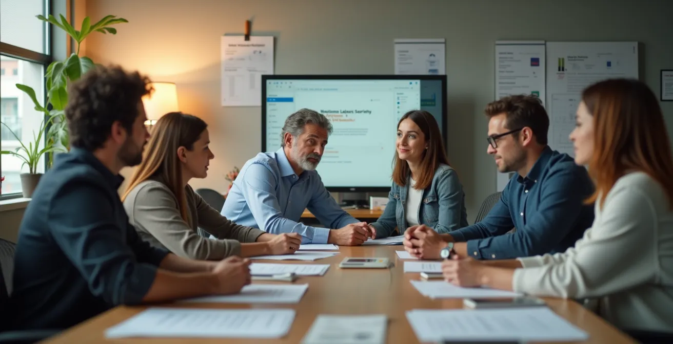 Illustration d’une équipe d’entreprise québécoise engagée dans une culture de sécurité active et collaborative