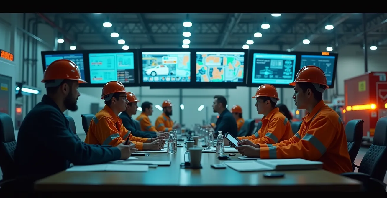 Image symbolique illustrant la réactivité et la coordination d'un plan d'urgence dans un environnement industriel au Québec