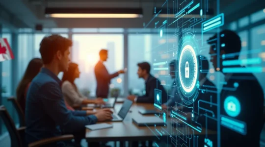 Représentation symbolique de la sécurité d'entreprise globale intégrant culture d'entreprise et technologies modernes au Québec