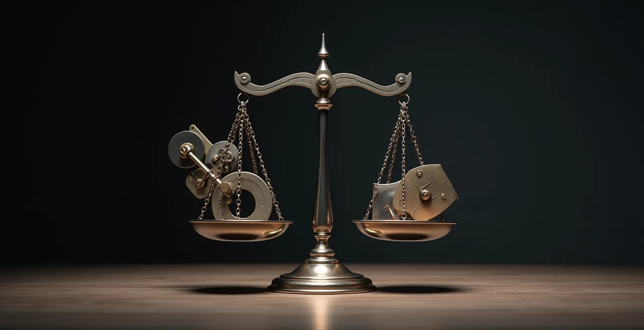 Composition symbolique montrant l'équilibre entre innovation et protection juridique