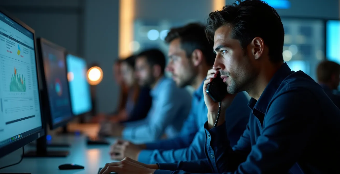 Centre de commandement de crise avec équipe de réponse aux incidents cyber en action