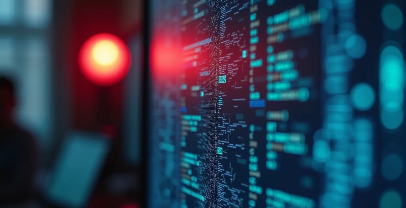 Gros plan sur un écran d'ordinateur montrant un courriel suspect avec des indices visuels d'alerte