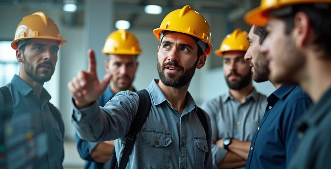 Groupe diversifié de professionnels québécois en réunion collaborative autour d'un tableau de planification