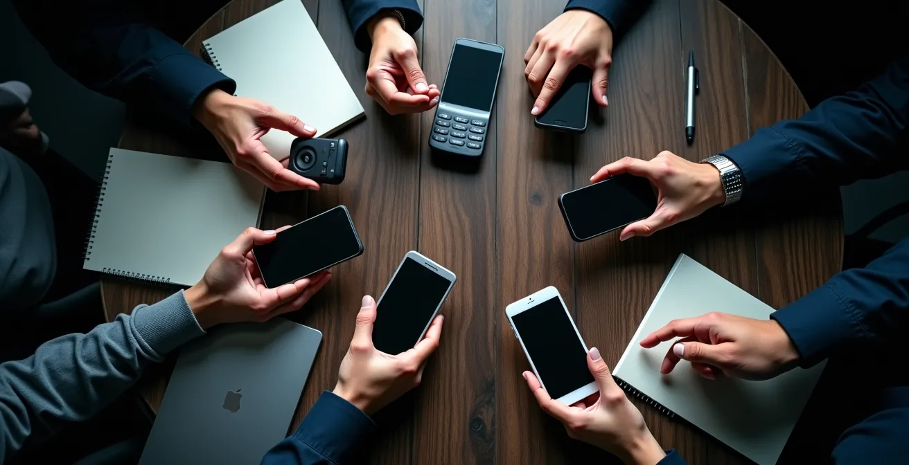 Équipe de communication rédigeant un communiqué de crise en situation d'urgence industrielle