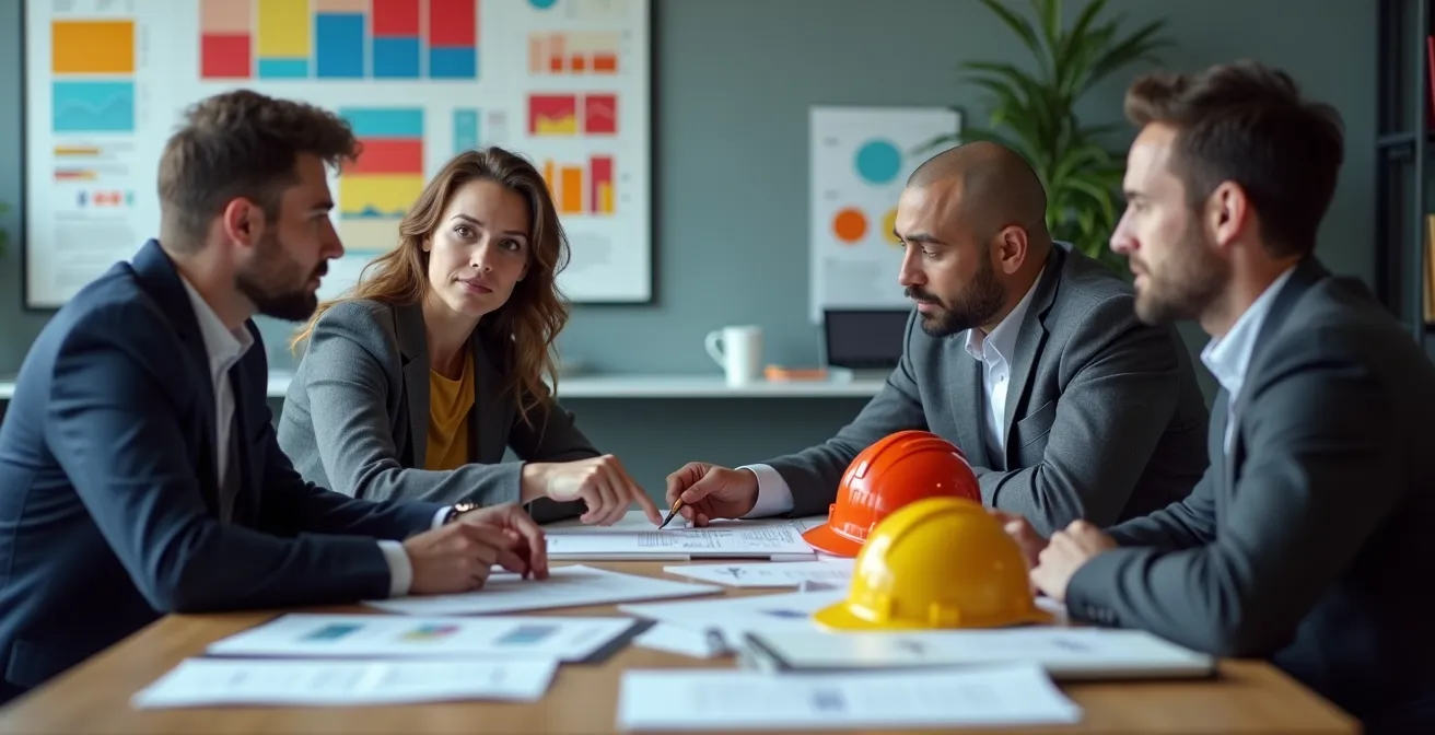 Réunion du comité de sécurité examinant un tableau de bord de suivi des actions