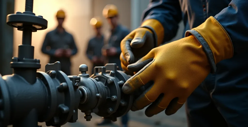 Travailleur expérimenté formant des collègues sur les pratiques de sécurité dans un environnement industriel au Québec. Travailleur expérimenté formant des collègues sur les pratiques de sécurité dans un environnement industriel au Québec.